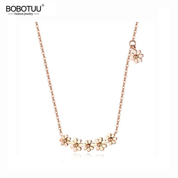 

bobotuu модные titanium из нержавеющей стали шесть daisy flowers подвеска ожерелье розовое золото bohemia партии ювелирных изделий для женщи, Golden;silver