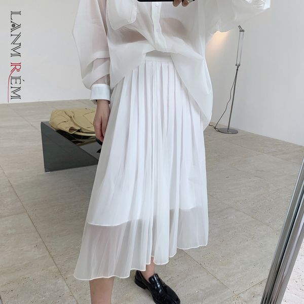 

lanmrem women's black white folded skirts high qualtiy lightweight loose korean fashion new bottoms skirt for famale new yj892 y1214