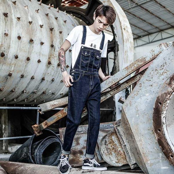 

spring new bib suspenders pants men's tide tooling jeans fashion simple casual student denim overalls suspenders patns1, Blue