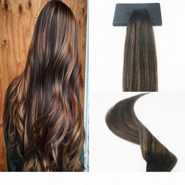

human hair bundles ombre #1b#6#1b light brown highlights brazilian virgin hair silk straight human hair wefts 14-24inch 100g, Black