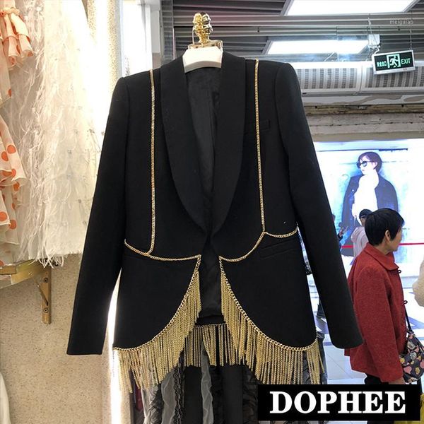 

2020 spring new metal chain tassel blazer women fashion small suit jacket female party evening white jacket coats1, White;black