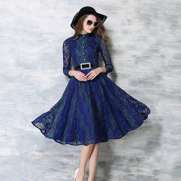 

2021 new european american oco and summer long sleeve red lace thin party dress women's clothes fy427 17ol, Black;gray