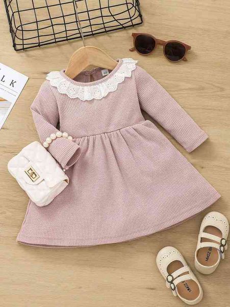 

baby eyelet embroidery trim waffle knit dress she, Red;yellow