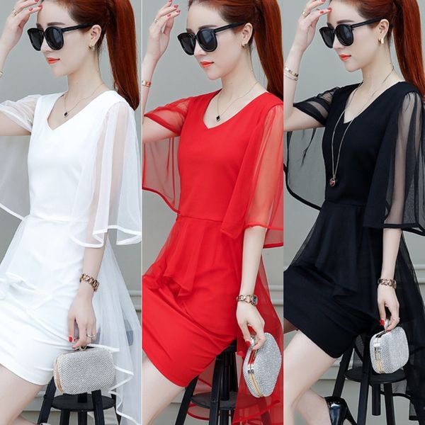 

gyrpg chiffon women's summer skirt slimming gentle super fairy cold style minimalist new mesh 2019 dresslong dress dress mid-length ski, Black;gray