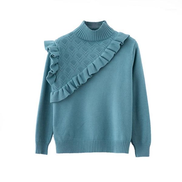 

lukaxsikax 2020 new autumn winter women half turtleneck sweater ruffles slim knitted pullover sweater1, White;black