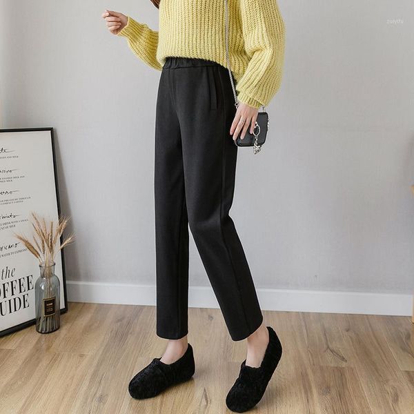 

2019 spring autumn new high waist was thin woolen casual nine points radish pants female ins super fire woolen pants women1, Black;white