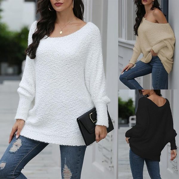 

strapless loose pullover sweater autumn solid color women's knitted sweater, White;black