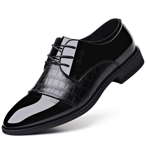 

dress shoes men's patent leather crocodile embossed pu fashion men male business wedding brogue e358, Black