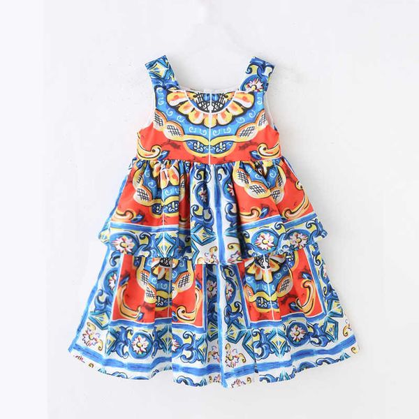 2021 Summer's Summer Girls Printing Dress Dress Children European and American Children Wholesale all'ingrosso