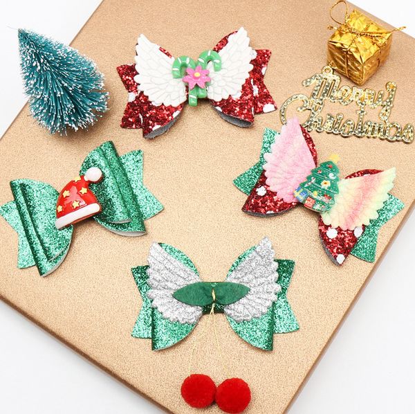 

ins girls hair bows angel wings hairclip xmas tree snowman santa claus designers hairpin kids hair clips bobby pin accessories ly927, Slivery;white