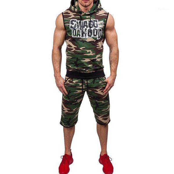 

tracksuits mens set 2019 summer brand sportswear men camouflage shorts set short pant+tank sporting suit sweatsuit 2pc1, Gray