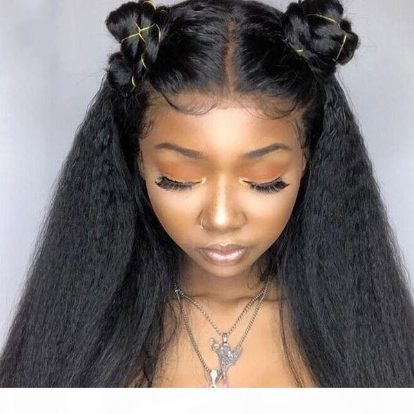 

монгольский человеческих волос парики kinky прямой парик # 1b яки прямой 360 lace фронтальная парики природные hairline для женщин, Black;brown