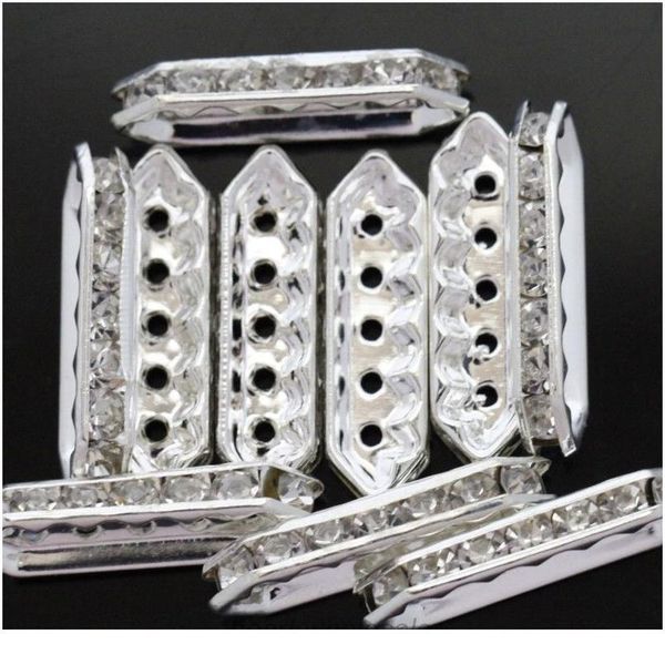 

20pcs 3 5 holes sliver rhinestone crystal spacer bars beads for jewelry findings diy multilayer bracelet 13 20 jllarr, Black