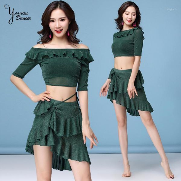 

5 colors fashion oriental dance costumes lotus leaf rayon v neck collar belly dancing short skirts womens black spring1, Black;red