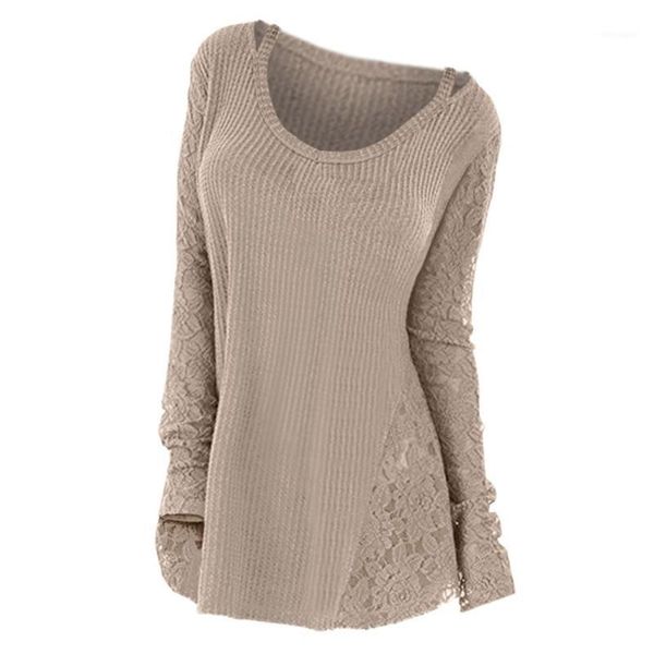 

2020 plus size lace panel floral women sweater long sleeve autumn winter knitted solid jumper casual pullovers pull femme1, White;black