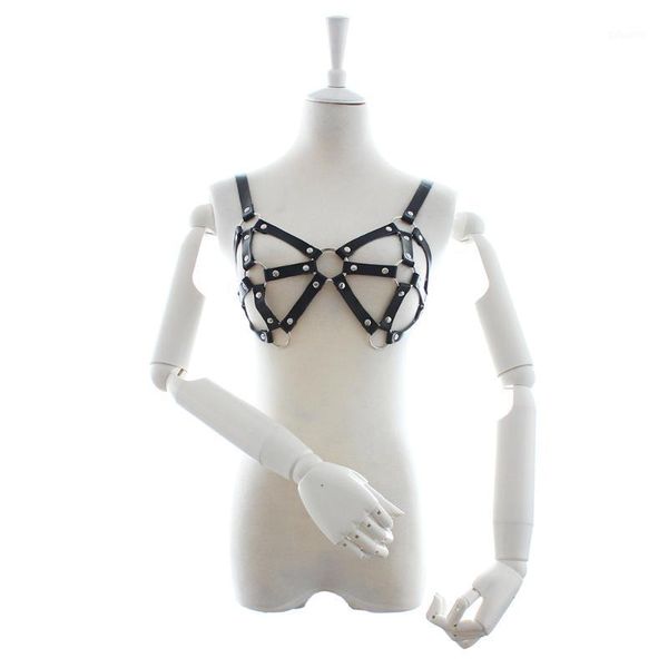 

pole dance clothing hollow out body caged punk goth crop bralette cosplay clothing rave fetish wear lingerie harness1, Red;black