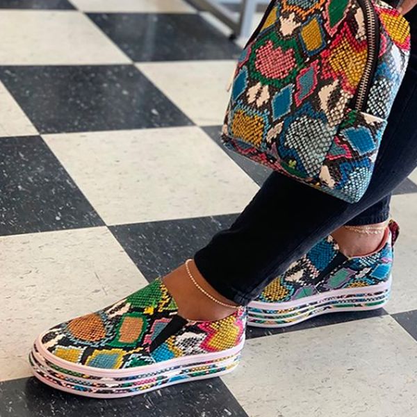 

women shoes women snake pattern printing sneakers ladies flat casual shoes fashion soft walking shoes moda mujer 201105, Black