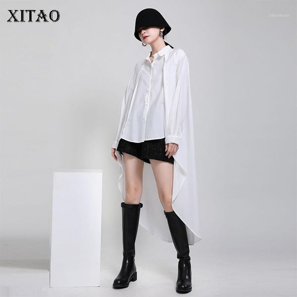 

xitao asymmetrical casual blouse women tide fashion new style turn down collar long sleeve single breasted personality zy37861, White