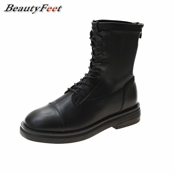 

square heels platform ankle boots 2020 new lace up solid leather shoes for women shoes woman autumn winter boots plus size, Black