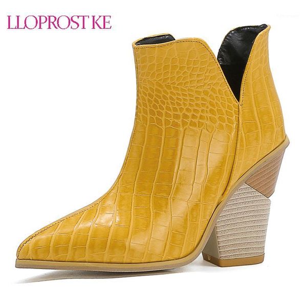 

boots lloprost ke 2021 square high heel ankle pu snakeskin slip on women shoes autumn winter pointed toe short boots1, Black