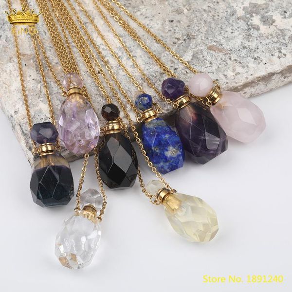 

natural lemon quartz perfume bottle pendant necklace fashion women crystal stone gold stainless steel chains jewelry dss-265kbbe, Silver