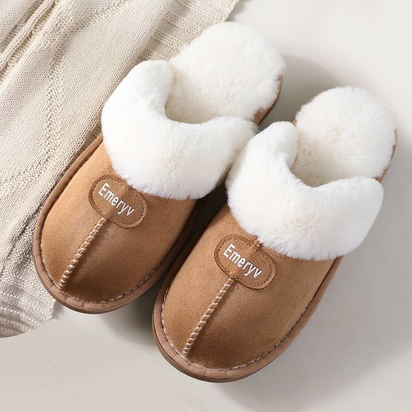 

women fur slippers winter warm shoes suede plush house indoor outdoor men ladies couples cotton memory foam zapatillas mujer 201103, Black