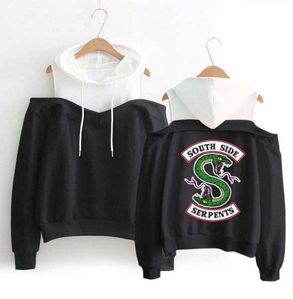 

riverdale south side serpents hoodies southside serpents sweatshirts women long sleeve off-shoulder exclusive hooded clothes, Black