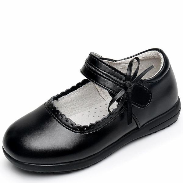 

school girls mary jane flat kids pu leather black brogue dress flower wedding white children princess uniform shoes, Black;red