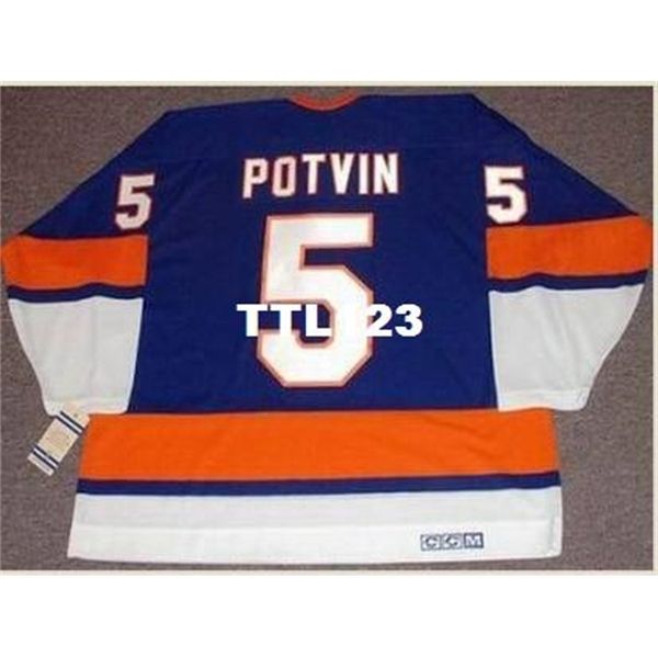 

740 #5 denis potvin new york islanders "rookie" 1973 ccm vintage home hockey jersey or custom any name or number retro jersey, Black