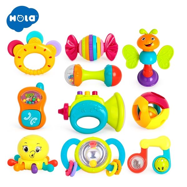 

10pcs/lot baby rattles toys newborn hand bells baby toys 0-12 months teething safe development infant early educational toys y200111