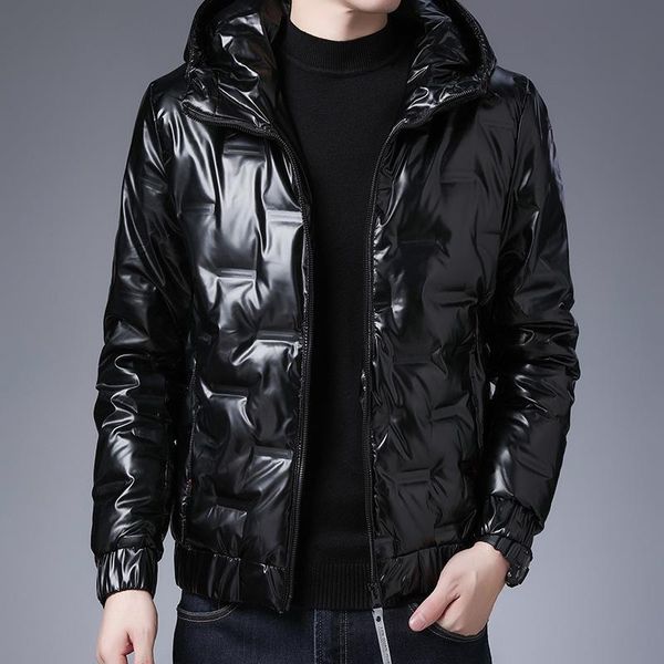 

shiny 2020 winter new down jacket men's waterproof youth men's white duck down thick warm jacket, Black