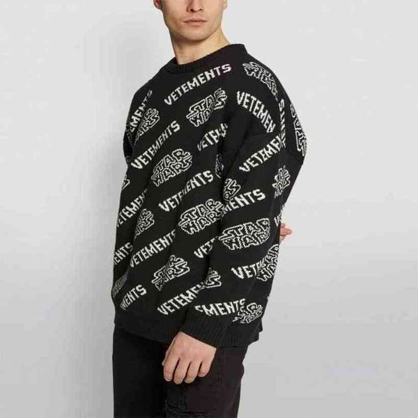 

21ss 1:1 long sleeve loose fit hip hop men women versatile vetements sweater, Black