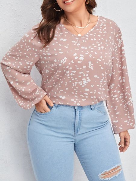 

plus dalmatian print bishop sleeve blouse e7eo#, Black