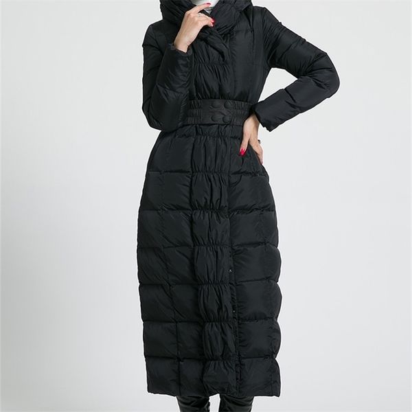

new womens winter long down jackets hooded belt big black navy blue plus size thickening outerwear coats y201026