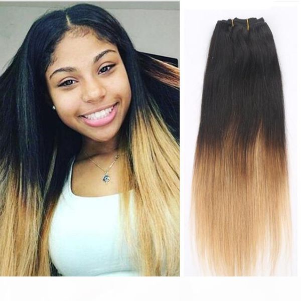 

brazilian human hair 100% virgin stiraight ombre 1b 27 hair extension 3 bundles two tone honey blonde hair extension, Black;brown