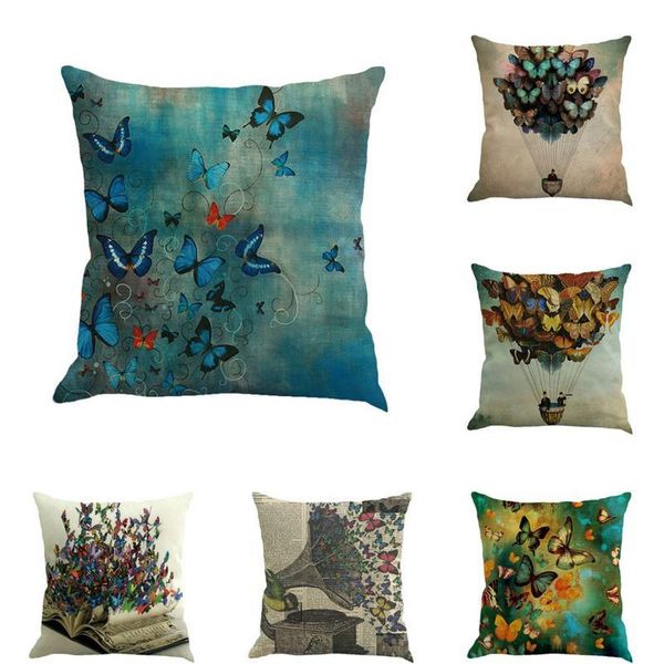 

butterfly painting linen cushion cover throw waist pillow case sofa car waist 45x45cm llama party home decor cartoon de bbyqyo