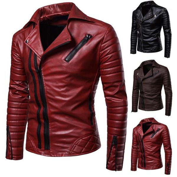 

mens casual long sleeved motorcycle faux leather jackets slim pu leather jacket male winter fur coat men plus size punk bomber1, Black