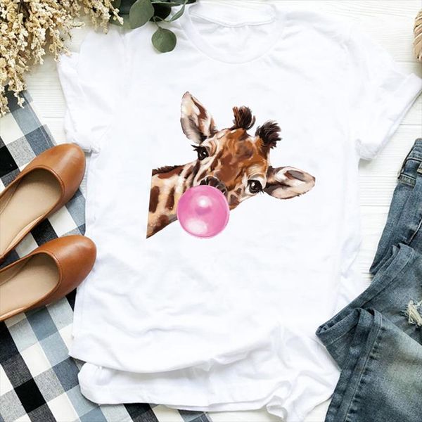 

женщины леди мультфильм жираф милая уличная одежда стиль моды 90s trend t tee женская футболка женская рубашка одежда верхняя графика футбол, White
