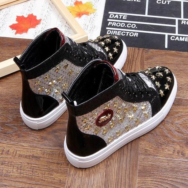 

мужчины марка designerrivet держите американский флаг great причинные обувь flats мокасины мужская high top rock hip hop mixed кроссовки обу, Black