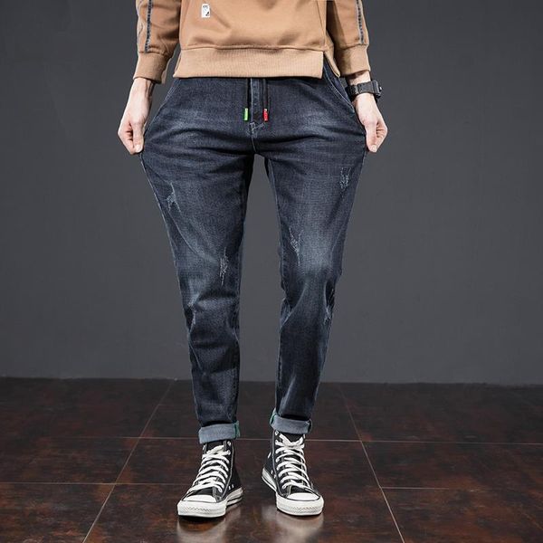 

men's jeans youthful vitality harm high waist 2021 autumn black gray sashes men pants loose 34 36, Blue