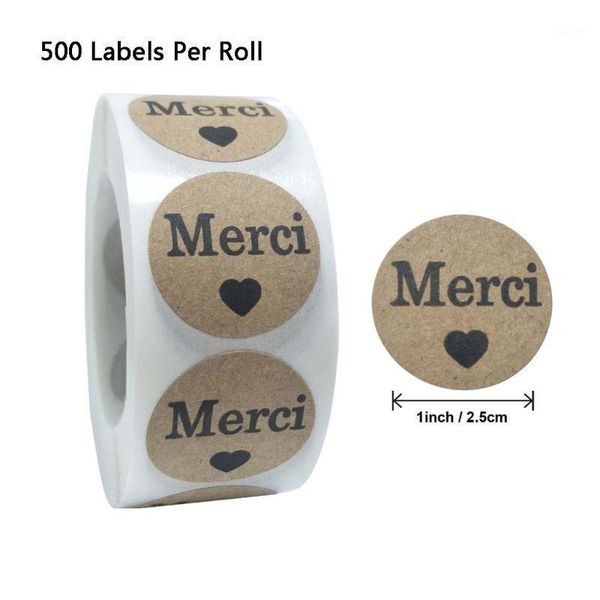 

500pcs kraft merci french thank you labels stickers envelope package seal 896a1