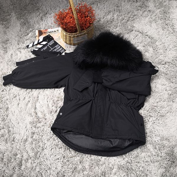 

big raccoon fur women's winter with warm hood in 2019" "white duck girl's low half long pascal coat