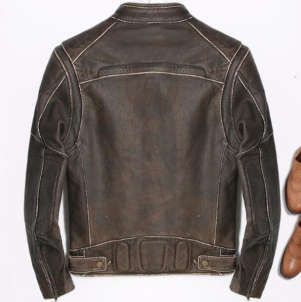 

real genuine jacket for men motorcycle vintage brown natural cow leather coat male clothes top, Black