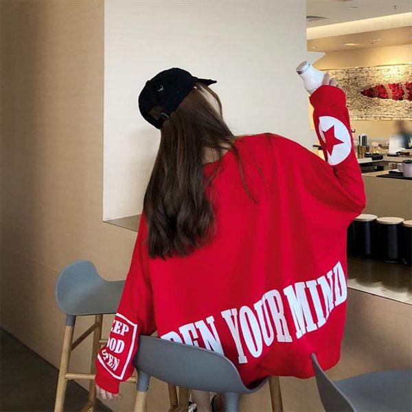 

womens sweatshirts vintage harajuku ulzzang letter print loose sweatshirt jumper female vintage kawaii cute svitsfor women, Black