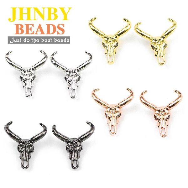 

jhnby 4pcs cow's skull copper spacer beads micro pave black zircon charms loose beads for jewelry bracelets making diy findings wmtykz, Bronze;silver