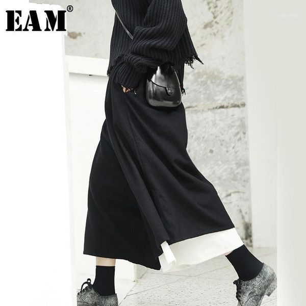 

women's pants & capris [eam] high elastic waist contrast color long wide leg trousers loose fit women fashion tide spring autumn 2021 j, Black;white