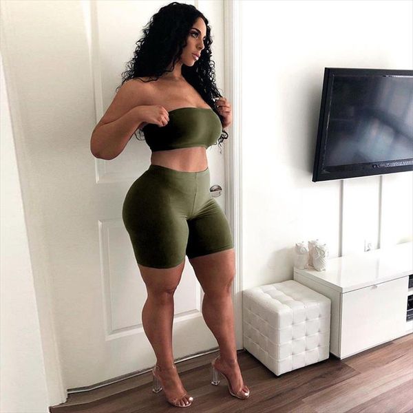 

two piece solid color womens clothing short sleeveless slash neck t shirt tight fitting shorts simple style tracksuit outfit, Gray