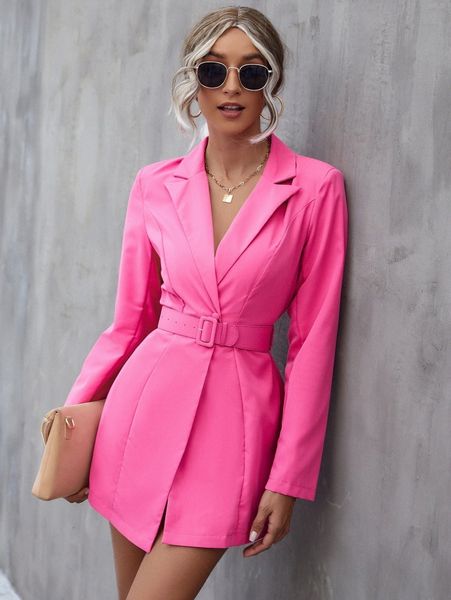 

lapel neck belted blazer dress l1jt#, White;black