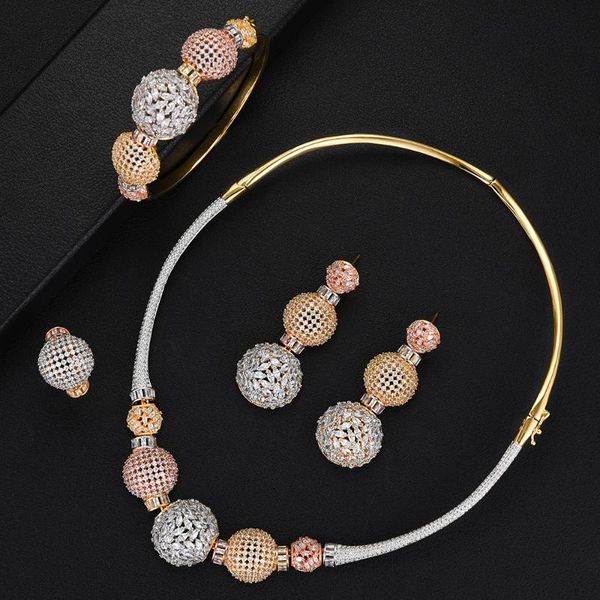 

godki luxury ball chain nigerian statement jewelry sets for women wedding cubic zircon cz dubai gold bridal jewelry set 2020, Silver