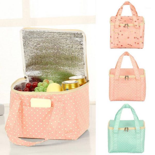

new portable lunch bag thermal insulated cold keep safe snack lunch box dot travel picnic pouch1, Blue;pink